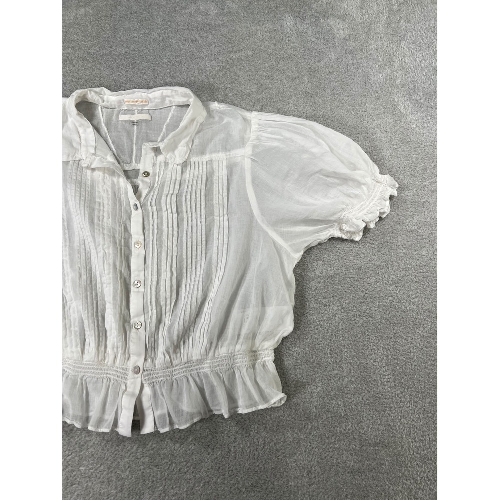 MOTHER Pins & Needles Cotton Button-Up Top L White Pintuck Smocked Victorian - Picture 9 of 13